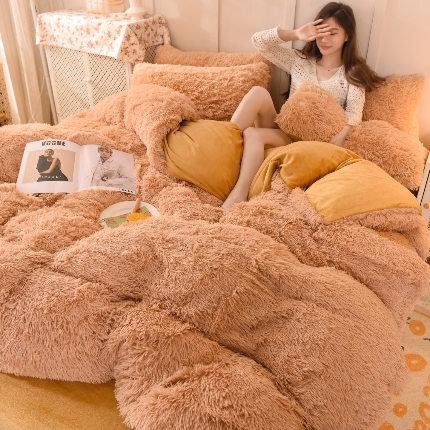 91家纺网 家纺一手货源 找家纺 （总）经年- 水貂绒纯色水晶绒长毛绒保暖牛奶绒兔绒四件套-大量现货