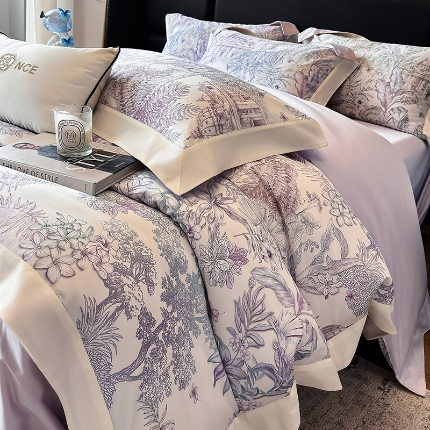 （总）高档礼盒装50*50S贡缎长绒棉数码印花四件套100%纯棉全棉床单床笠款量大价优