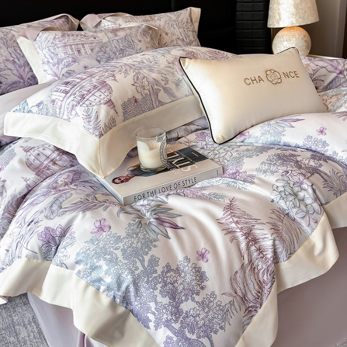 91家纺网 家纺一手货源 找家纺 （总）高档礼盒装50*50S贡缎长绒棉数码印花四件套100%纯棉全棉床单床笠款量大价优