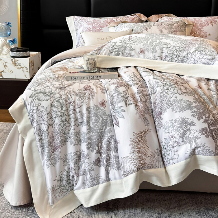 91家纺网 家纺一手货源 找家纺 高档礼盒装50*50S贡缎长绒棉数码印花四件套100%纯棉全棉床单床笠款量大价优 油画灰-斯里兰卡-A类贡缎100%长绒棉