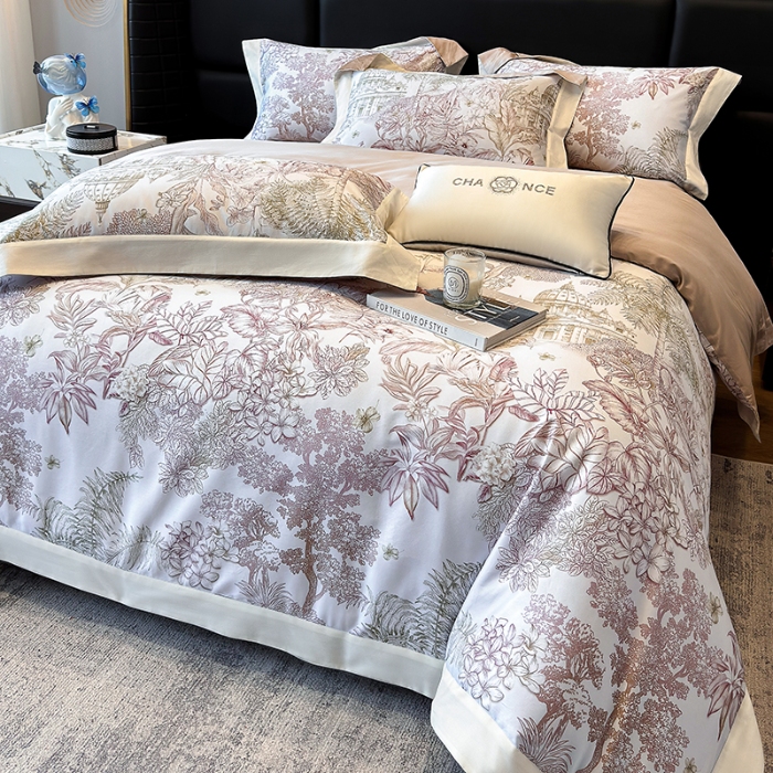 91家纺网 家纺一手货源 找家纺 高档礼盒装50*50S贡缎长绒棉数码印花四件套100%纯棉全棉床单床笠款量大价优 河石咖-斯里兰卡-A类贡缎100%长绒棉