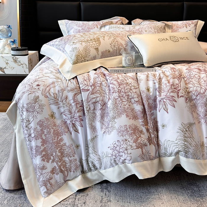 91家纺网 家纺一手货源 找家纺 高档礼盒装50*50S贡缎长绒棉数码印花四件套100%纯棉全棉床单床笠款量大价优 河石咖-斯里兰卡-A类贡缎100%长绒棉