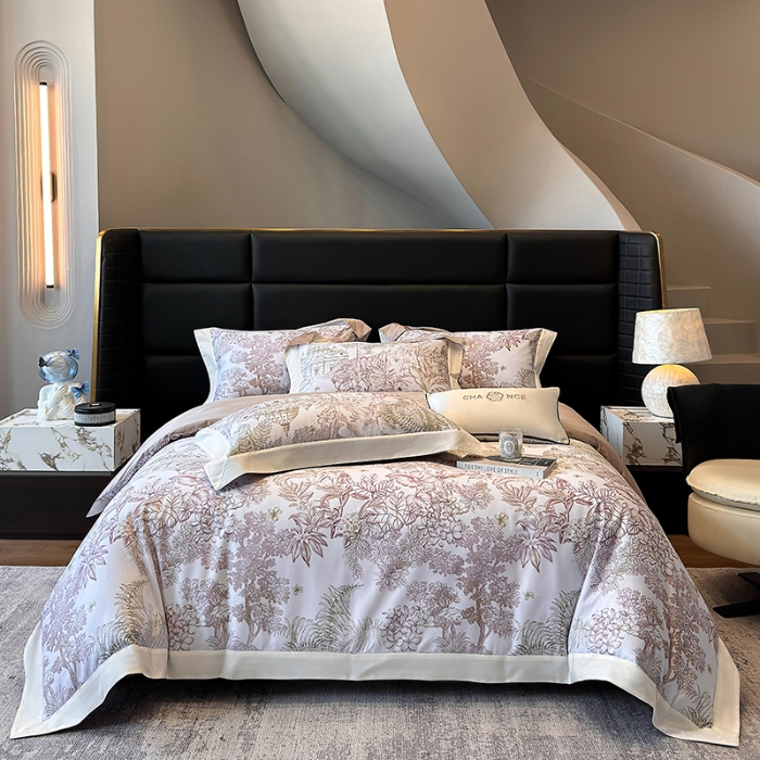 91家纺网 家纺一手货源 找家纺 高档礼盒装50*50S贡缎长绒棉数码印花四件套100%纯棉全棉床单床笠款量大价优 河石咖-斯里兰卡-A类贡缎100%长绒棉