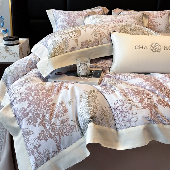 91家纺网 家纺一手货源 找家纺 高档礼盒装50*50S贡缎长绒棉数码印花四件套100%纯棉全棉床单床笠款量大价优 河石咖-斯里兰卡-A类贡缎100%长绒棉