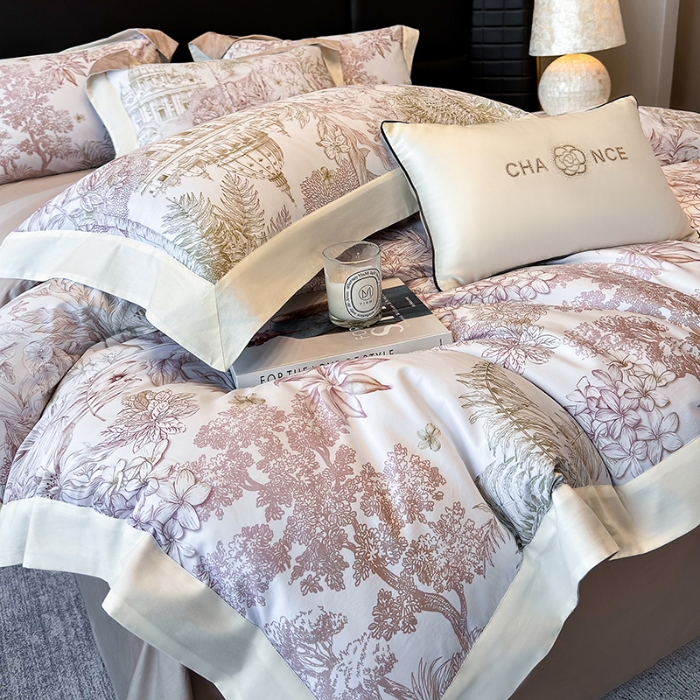 91家纺网 家纺一手货源 找家纺 高档礼盒装50*50S贡缎长绒棉数码印花四件套100%纯棉全棉床单床笠款量大价优 河石咖-斯里兰卡-A类贡缎100%长绒棉