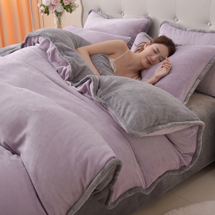 91家纺网 家纺一手货源 找家纺 （总）云恋家纺 加厚牛奶绒四件套简约双面加绒被套罩床单双人家用冬季法兰绒--简约款