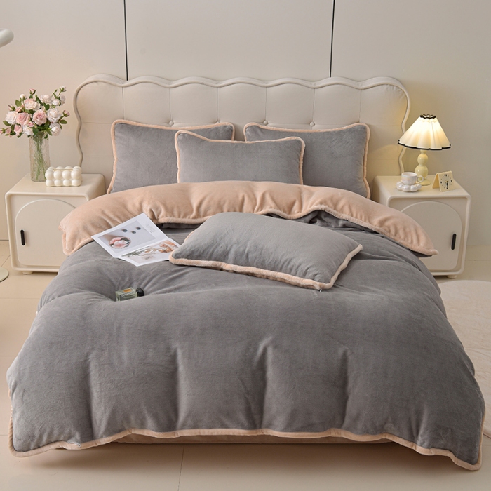 91家纺网 家纺一手货源 找家纺 （总）云恋家纺 加厚牛奶绒四件套简约双面加绒被套罩床单双人家用冬季法兰绒--简约款