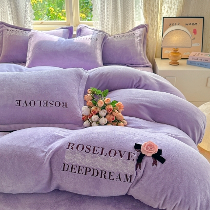 （总）2025外贸跑量款加厚清新公主法式风花卉纯色牛奶绒贴布绣刺绣花四件套单品床单被套婴儿绒法兰绒兔毛绒四件套