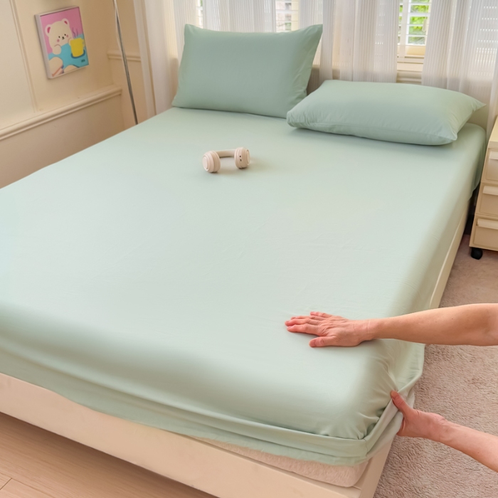 91家纺网 家纺一手货源 找家纺 【苏东来】2025高端100%新疆全棉长绒棉磨毛床笠100支纯色纯棉磨毛单品床笠单件床罩简约ins风单床笠 M水绿单床笠（长绒棉全棉磨毛）