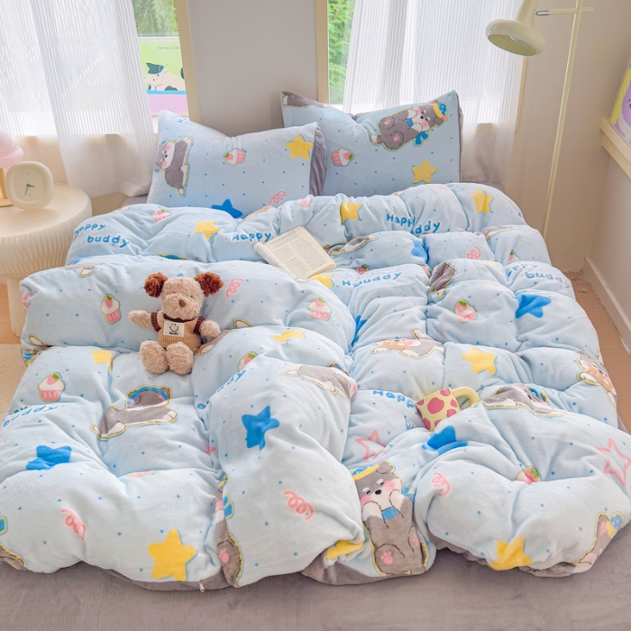 91家纺网 家纺一手货源 找家纺 （总）2025高克重牛奶绒四件套印花牛奶绒单被套床单款床笠款套件