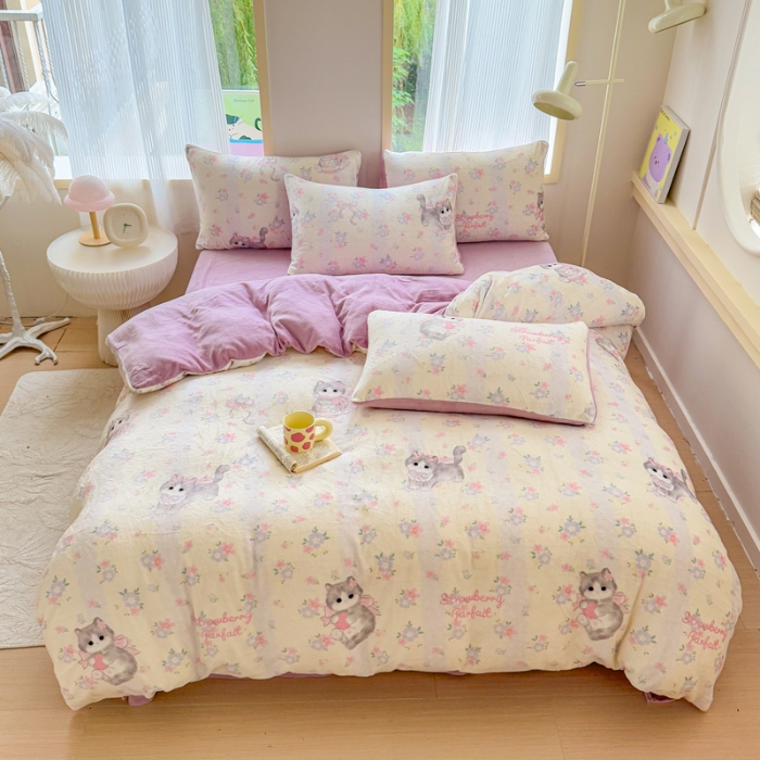 91家纺网 家纺一手货源 找家纺 （总）梦舒阳家纺 2025牛奶绒四件套牛奶绒单被套牛奶绒床笠款四件套小清新可爱套件