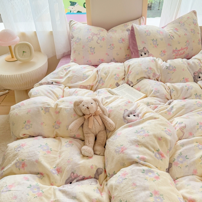 91家纺网 家纺一手货源 找家纺 （总）梦舒阳家纺 2025牛奶绒四件套牛奶绒单被套牛奶绒床笠款四件套小清新可爱套件