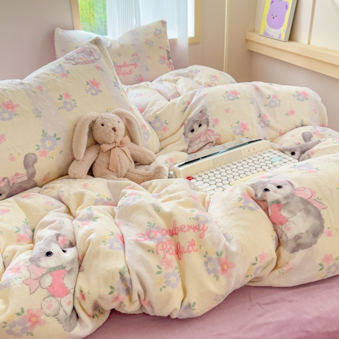 91家纺网 家纺一手货源 找家纺 （总）梦舒阳家纺 2025牛奶绒四件套牛奶绒单被套牛奶绒床笠款四件套小清新可爱套件