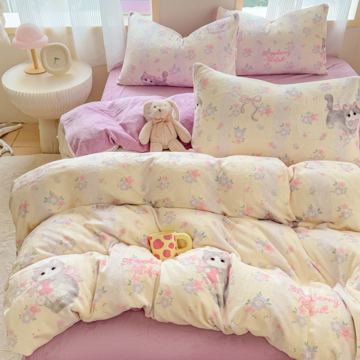 91家纺网 家纺一手货源 找家纺 （总）梦舒阳家纺 2025牛奶绒四件套牛奶绒单被套牛奶绒床笠款四件套小清新可爱套件