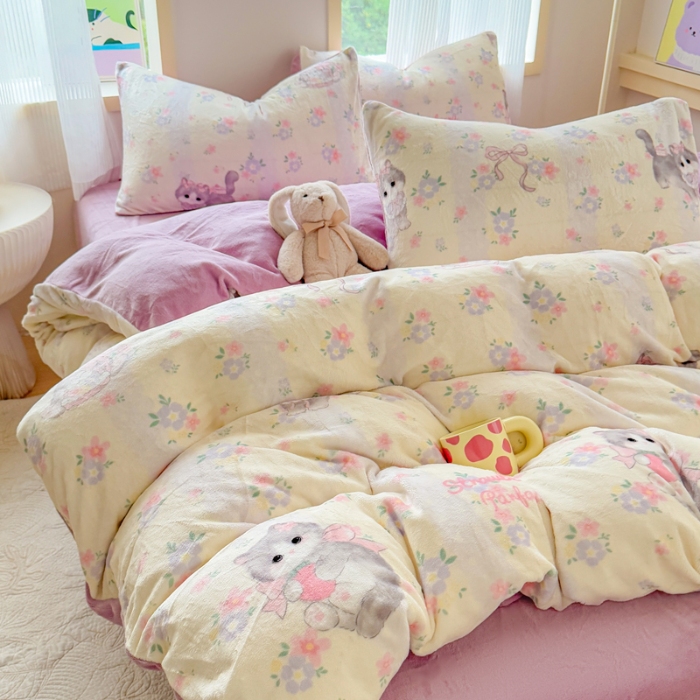 91家纺网 家纺一手货源 找家纺 （总）梦舒阳家纺 2025牛奶绒四件套牛奶绒单被套牛奶绒床笠款四件套小清新可爱套件