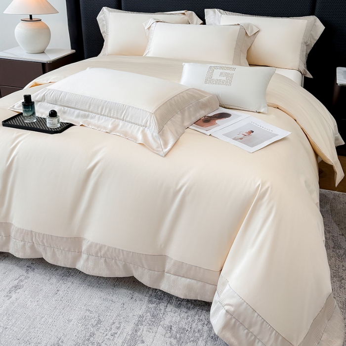 91家纺网 家纺一手货源 找家纺 高档礼盒装彩金色织提花50*50S贡缎纯棉加厚磨毛四件套100%全棉 香槟金-马德里-彩金色织提花纯棉磨毛