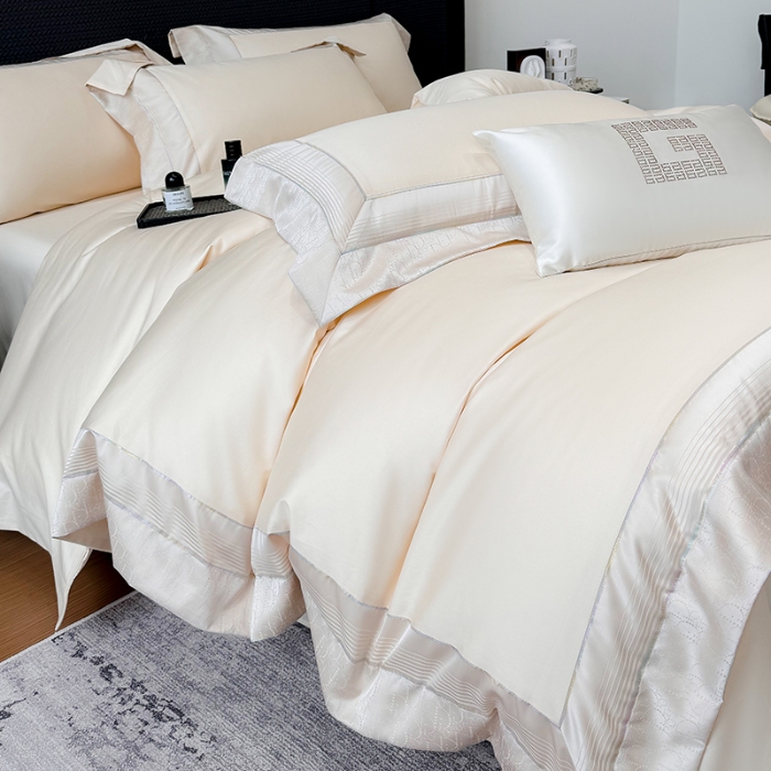 91家纺网 家纺一手货源 找家纺 高档礼盒装彩金色织提花50*50S贡缎纯棉加厚磨毛四件套100%全棉 香槟金-马德里-彩金色织提花纯棉磨毛