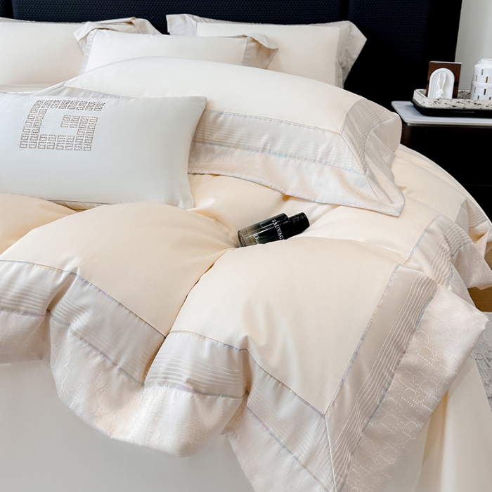 91家纺网 家纺一手货源 找家纺 高档礼盒装彩金色织提花50*50S贡缎纯棉加厚磨毛四件套100%全棉 香槟金-马德里-彩金色织提花纯棉磨毛