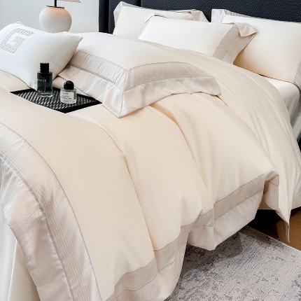 高档礼盒装彩金色织提花50*50S贡缎纯棉加厚磨毛四件套100%全棉 香槟金-马德里-彩金色织提花纯棉磨毛