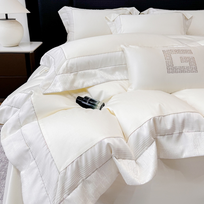 91家纺网 家纺一手货源 找家纺 高档礼盒装彩金色织提花50*50S贡缎纯棉加厚磨毛四件套100%全棉 高级白-马德里-彩金色织提花纯棉磨毛