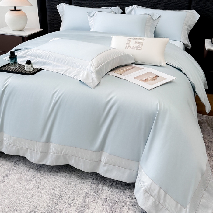 91家纺网 家纺一手货源 找家纺 高档礼盒装彩金色织提花50*50S贡缎纯棉加厚磨毛四件套100%全棉 祖玛蓝-马德里-彩金色织提花纯棉磨毛