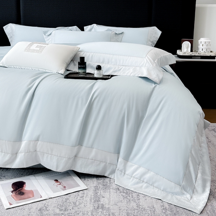 91家纺网 家纺一手货源 找家纺 高档礼盒装彩金色织提花50*50S贡缎纯棉加厚磨毛四件套100%全棉 祖玛蓝-马德里-彩金色织提花纯棉磨毛