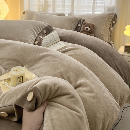 91家纺网 家纺一手货源 找家纺 （总）（含买家秀）2025秋冬新款纯色双拼牛奶绒纽扣款加厚保暖简约床单被套枕套床上用品