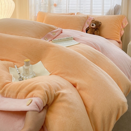 91家纺网 家纺一手货源 找家纺 （总）（含买家秀）2025秋冬新款纯色双拼牛奶绒纽扣款加厚保暖简约床单被套枕套床上用品