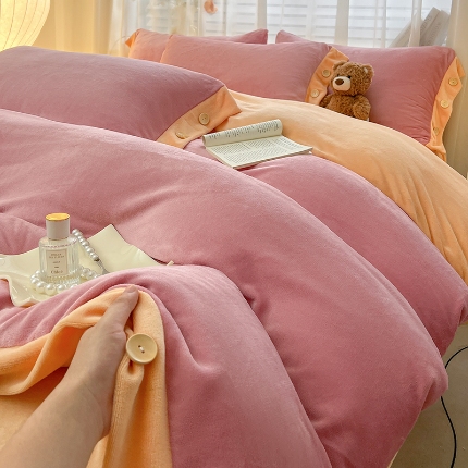 91家纺网 家纺一手货源 找家纺 （总）（含买家秀）2025秋冬新款纯色双拼牛奶绒纽扣款加厚保暖简约床单被套枕套床上用品