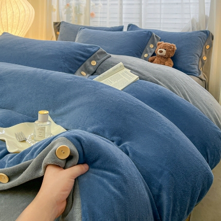 91家纺网 家纺一手货源 找家纺 （总）（含买家秀）2025秋冬新款纯色双拼牛奶绒纽扣款加厚保暖简约床单被套枕套床上用品