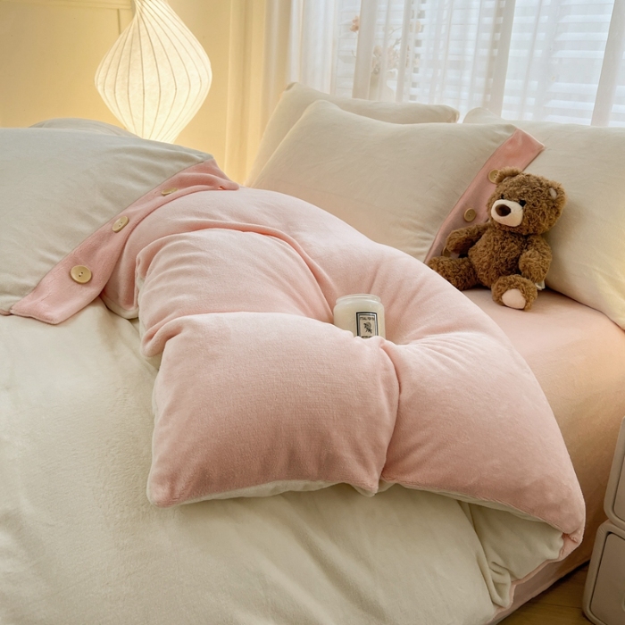 91家纺网 家纺一手货源 找家纺 （总）（含买家秀）2025秋冬新款纯色双拼牛奶绒纽扣款加厚保暖简约床单被套枕套床上用品