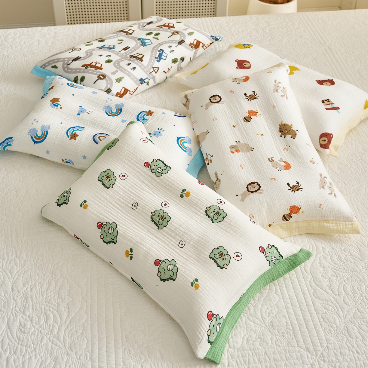 91家纺网 家纺一手货源 找家纺 （总）乐可 2025新款全棉纯棉纱布儿童拼色枕套单枕套枕头套