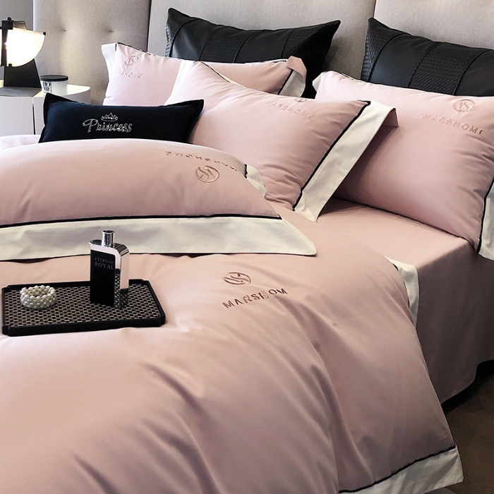 91家纺网 家纺一手货源 找家纺 高档礼盒装超细旦超柔长绒棉磨毛刺绣四件套秋冬加厚100%纯棉全棉床品 豆沙紫-马丁-A类超柔超细旦长绒棉磨毛