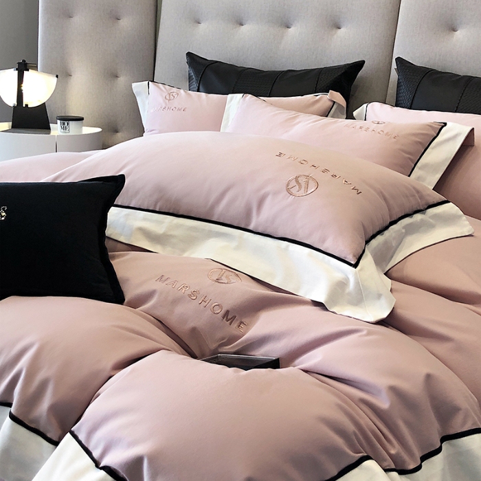 91家纺网 家纺一手货源 找家纺 高档礼盒装超细旦超柔长绒棉磨毛刺绣四件套秋冬加厚100%纯棉全棉床品 豆沙紫-马丁-A类超柔超细旦长绒棉磨毛