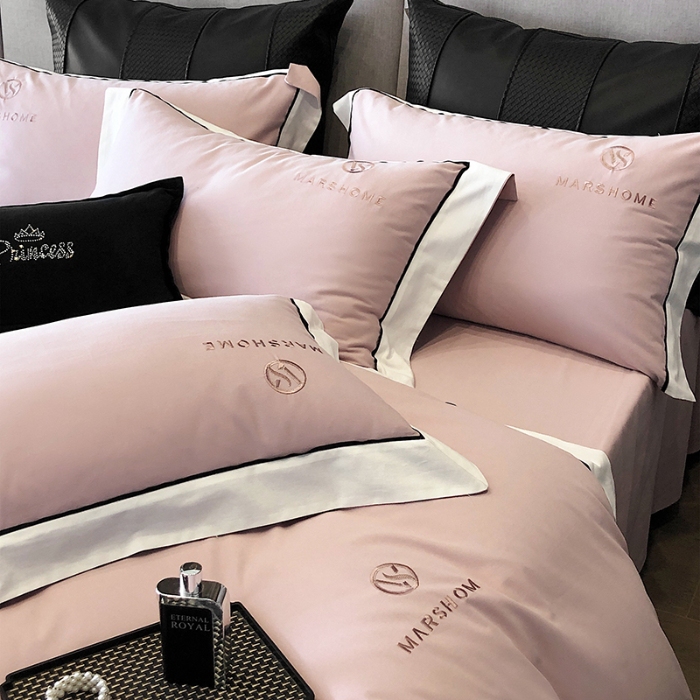 91家纺网 家纺一手货源 找家纺 高档礼盒装超细旦超柔长绒棉磨毛刺绣四件套秋冬加厚100%纯棉全棉床品 豆沙紫-马丁-A类超柔超细旦长绒棉磨毛