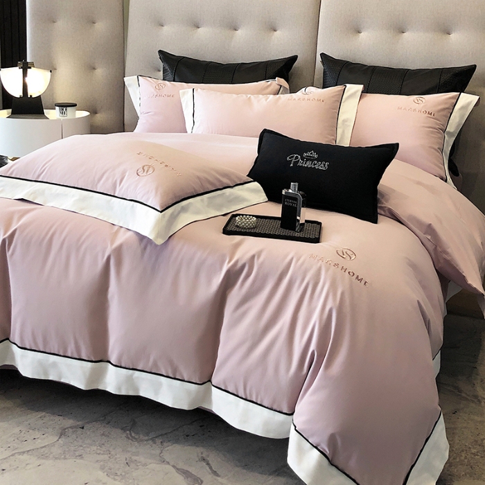 91家纺网 家纺一手货源 找家纺 高档礼盒装超细旦超柔长绒棉磨毛刺绣四件套秋冬加厚100%纯棉全棉床品 豆沙紫-马丁-A类超柔超细旦长绒棉磨毛