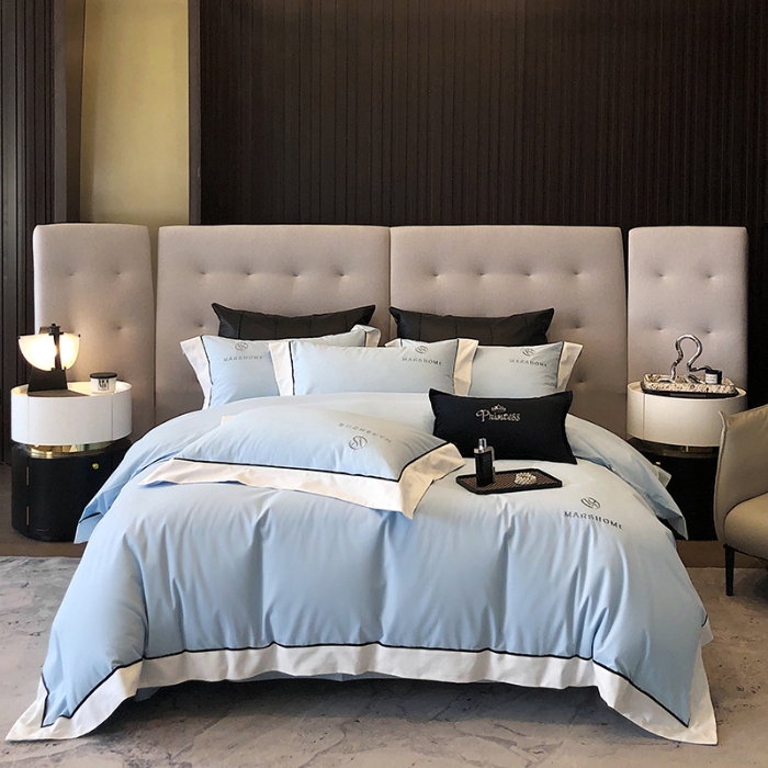 91家纺网 家纺一手货源 找家纺 高档礼盒装超细旦超柔长绒棉磨毛刺绣四件套秋冬加厚100%纯棉全棉床品 天空蓝-马丁-A类超柔超细旦长绒棉磨毛