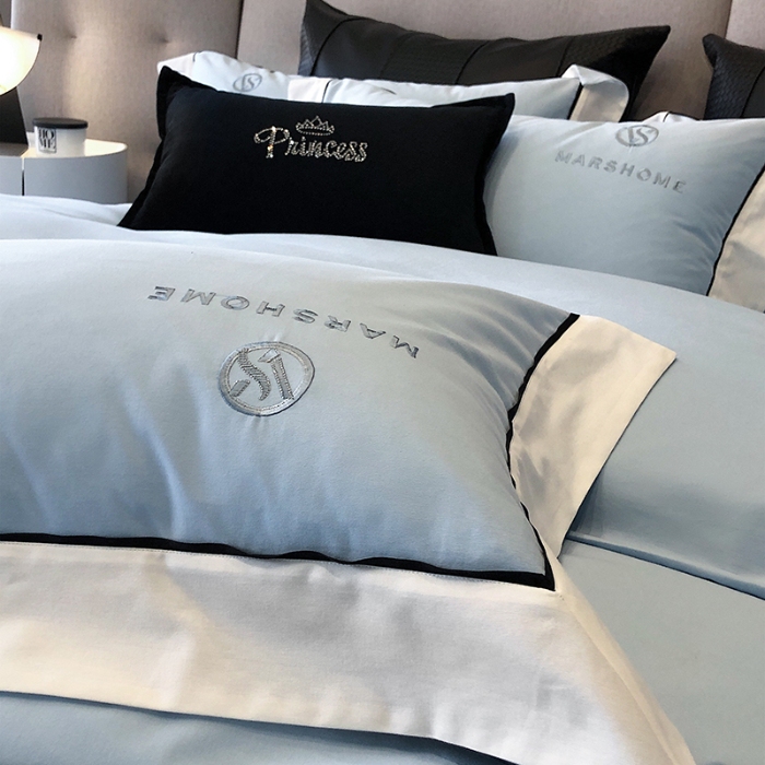 91家纺网 家纺一手货源 找家纺 高档礼盒装超细旦超柔长绒棉磨毛刺绣四件套秋冬加厚100%纯棉全棉床品 天空蓝-马丁-A类超柔超细旦长绒棉磨毛