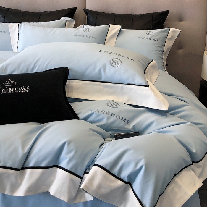 91家纺网 家纺一手货源 找家纺 高档礼盒装超细旦超柔长绒棉磨毛刺绣四件套秋冬加厚100%纯棉全棉床品 天空蓝-马丁-A类超柔超细旦长绒棉磨毛