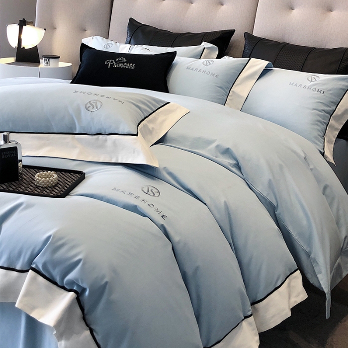 91家纺网 家纺一手货源 找家纺 高档礼盒装超细旦超柔长绒棉磨毛刺绣四件套秋冬加厚100%纯棉全棉床品 天空蓝-马丁-A类超柔超细旦长绒棉磨毛