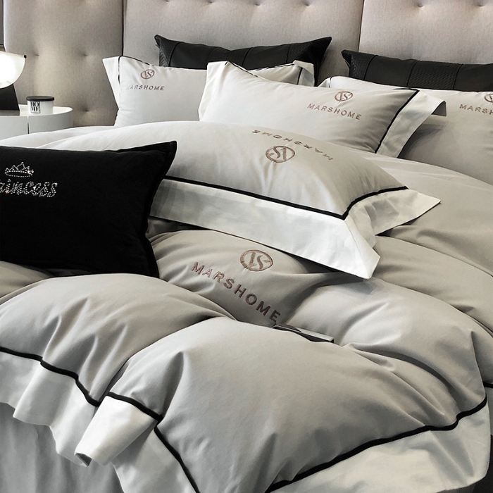 91家纺网 家纺一手货源 找家纺 高档礼盒装超细旦超柔长绒棉磨毛刺绣四件套秋冬加厚100%纯棉全棉床品 淡雅灰-马丁-A类超柔超细旦长绒棉磨毛