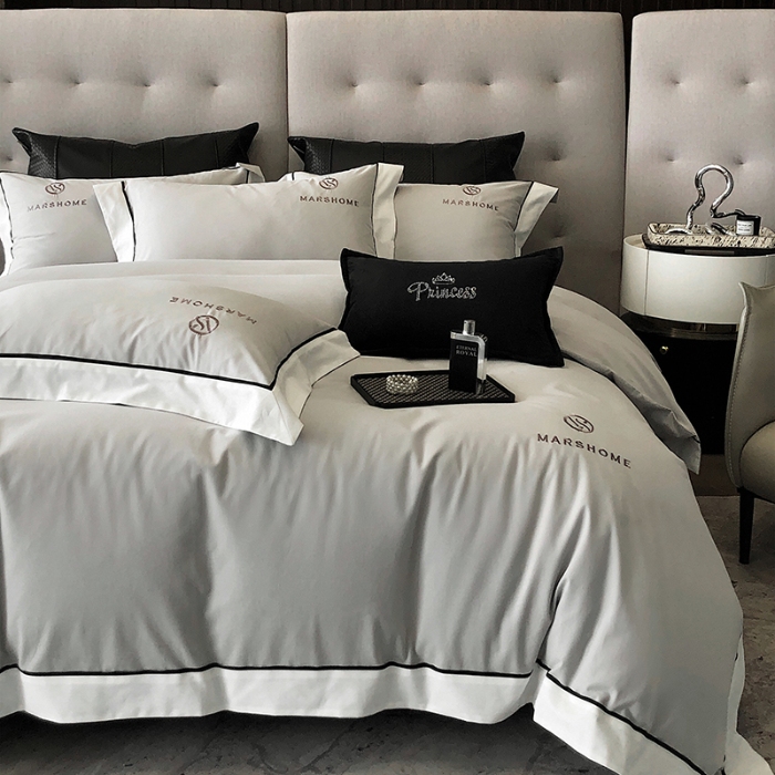 91家纺网 家纺一手货源 找家纺 高档礼盒装超细旦超柔长绒棉磨毛刺绣四件套秋冬加厚100%纯棉全棉床品 淡雅灰-马丁-A类超柔超细旦长绒棉磨毛