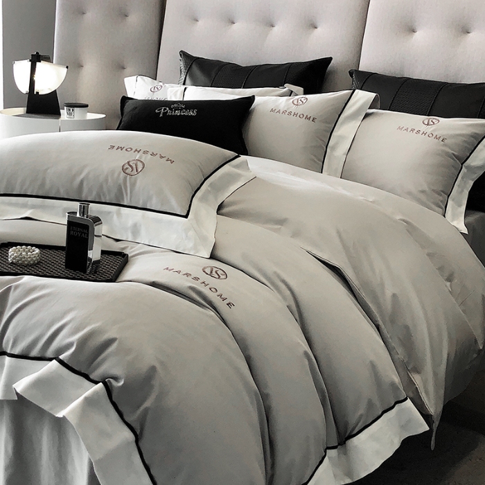 91家纺网 家纺一手货源 找家纺 高档礼盒装超细旦超柔长绒棉磨毛刺绣四件套秋冬加厚100%纯棉全棉床品 淡雅灰-马丁-A类超柔超细旦长绒棉磨毛