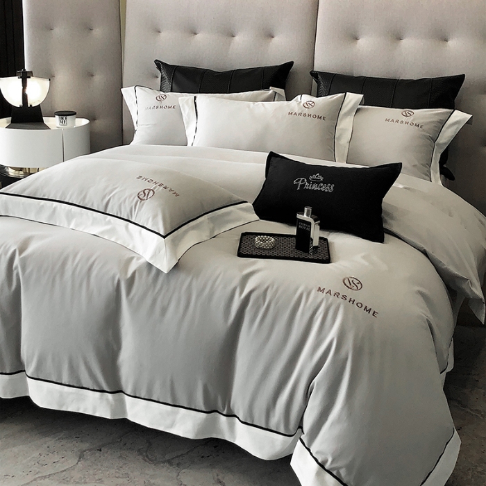 91家纺网 家纺一手货源 找家纺 高档礼盒装超细旦超柔长绒棉磨毛刺绣四件套秋冬加厚100%纯棉全棉床品 淡雅灰-马丁-A类超柔超细旦长绒棉磨毛