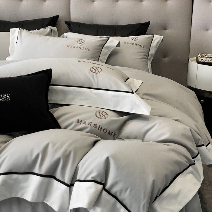 91家纺网 家纺一手货源 找家纺 高档礼盒装超细旦超柔长绒棉磨毛刺绣四件套秋冬加厚100%纯棉全棉床品 淡雅灰-马丁-A类超柔超细旦长绒棉磨毛