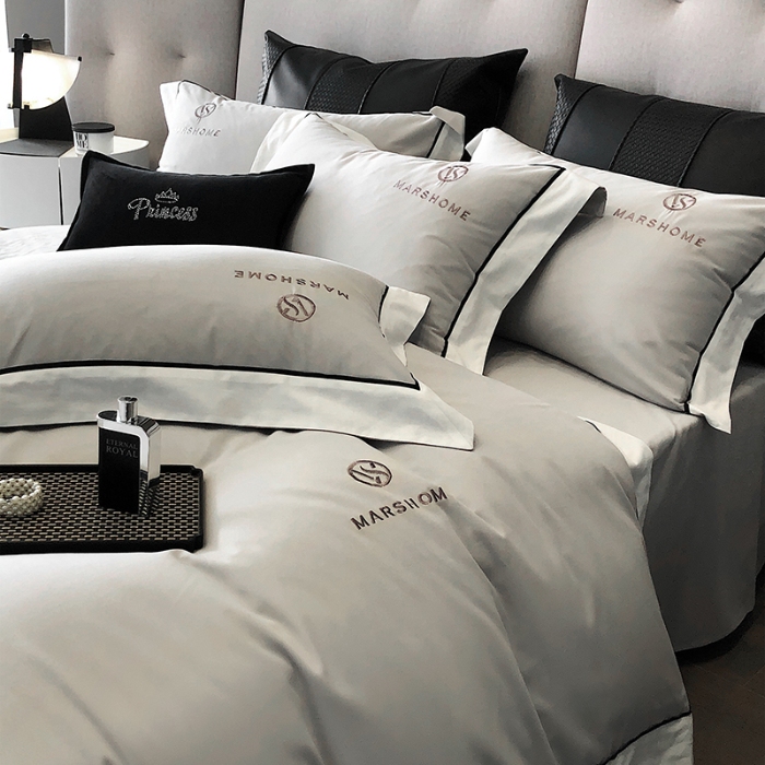 91家纺网 家纺一手货源 找家纺 高档礼盒装超细旦超柔长绒棉磨毛刺绣四件套秋冬加厚100%纯棉全棉床品 淡雅灰-马丁-A类超柔超细旦长绒棉磨毛