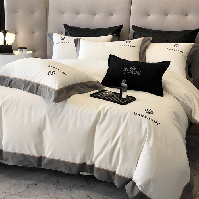 91家纺网 家纺一手货源 找家纺 高档礼盒装超细旦超柔长绒棉磨毛刺绣四件套秋冬加厚100%纯棉全棉床品 高级白-马丁-A类超柔超细旦长绒棉磨毛