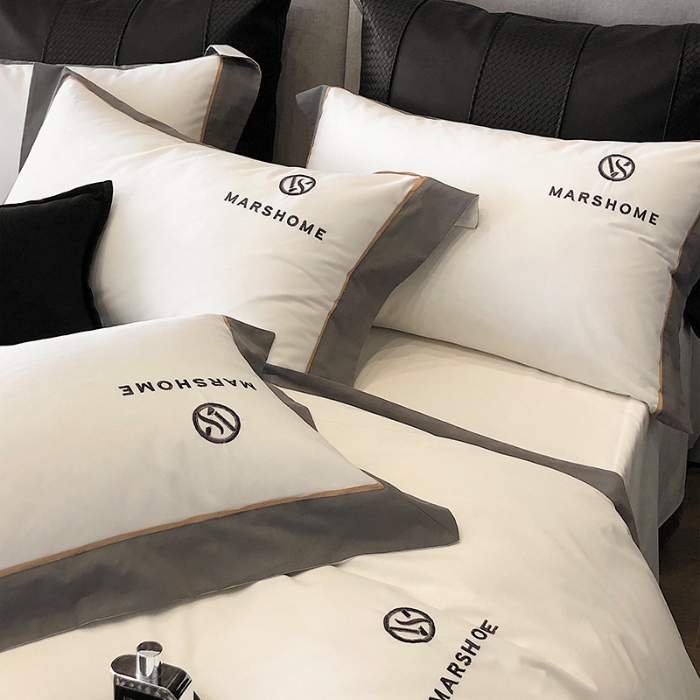 91家纺网 家纺一手货源 找家纺 高档礼盒装超细旦超柔长绒棉磨毛刺绣四件套秋冬加厚100%纯棉全棉床品 高级白-马丁-A类超柔超细旦长绒棉磨毛