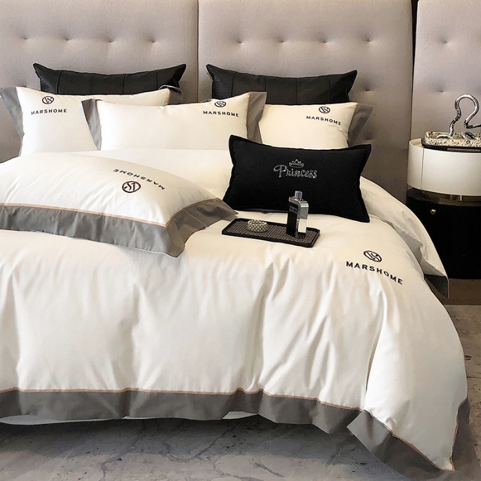 91家纺网 家纺一手货源 找家纺 高档礼盒装超细旦超柔长绒棉磨毛刺绣四件套秋冬加厚100%纯棉全棉床品 高级白-马丁-A类超柔超细旦长绒棉磨毛