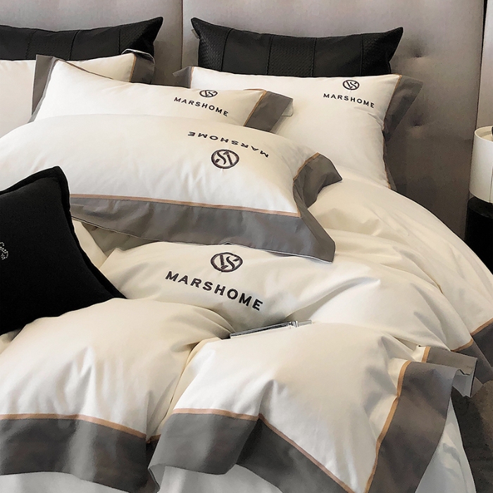 91家纺网 家纺一手货源 找家纺 高档礼盒装超细旦超柔长绒棉磨毛刺绣四件套秋冬加厚100%纯棉全棉床品 高级白-马丁-A类超柔超细旦长绒棉磨毛